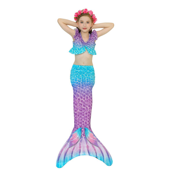 Blue Coral Mermaid Tail Swimsuit Set For Girls