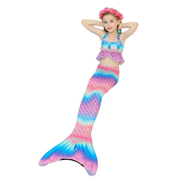 Rainbow Bridge Mermaid Tail Swimsuit Set For Girls