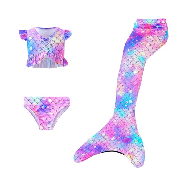 Rose Moon Mermaid Tail Swimsuit Set For Girls