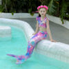 Rose Moon Mermaid Tail Swimsuit Set For Girls
