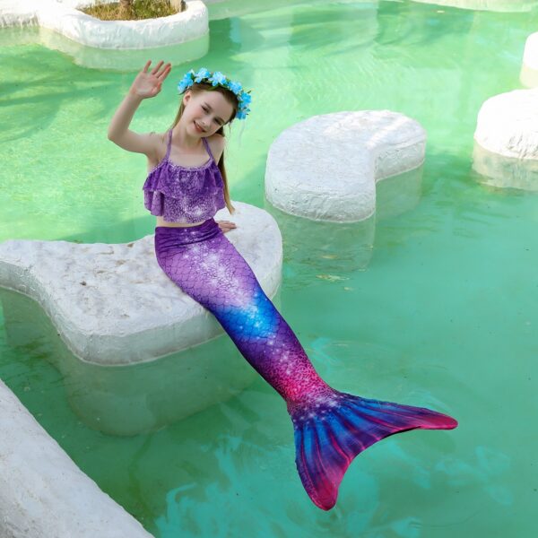 Lavender Mermaid Tail Swimsuit Set For Girls