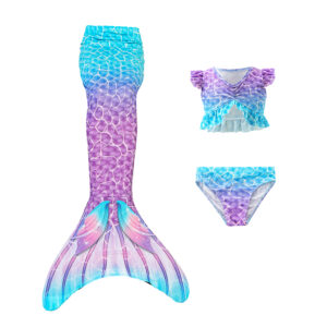 Blue Coral Mermaid Tail Swimsuit Set For Girls