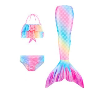 Flower Sea Mermaid Tail Swimsuit Set For Girls