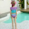 Blue Coral Mermaid Tail Swimsuit Set For Girls