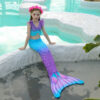 Blue Coral Mermaid Tail Swimsuit Set For Girls