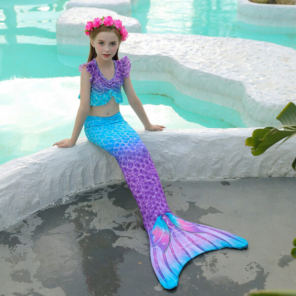 Blue Coral Mermaid Tail Swimsuit Set For Girls