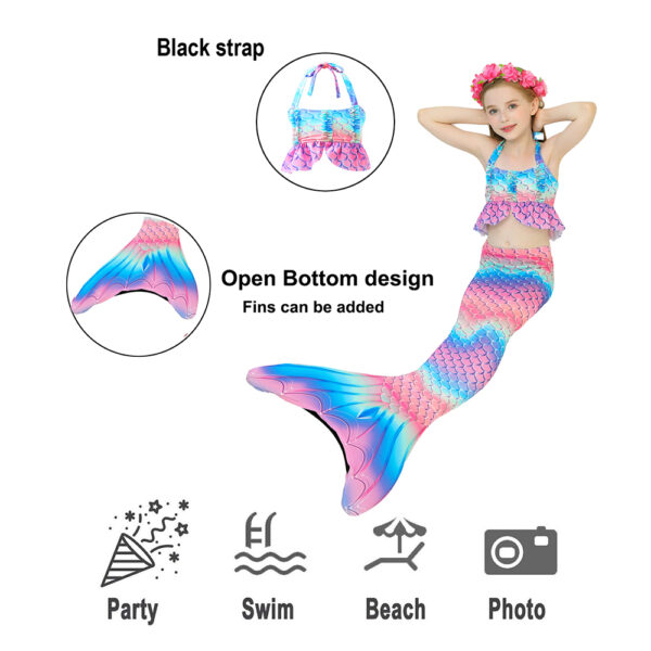Rainbow Bridge Mermaid Tail Swimsuit Set For Girls