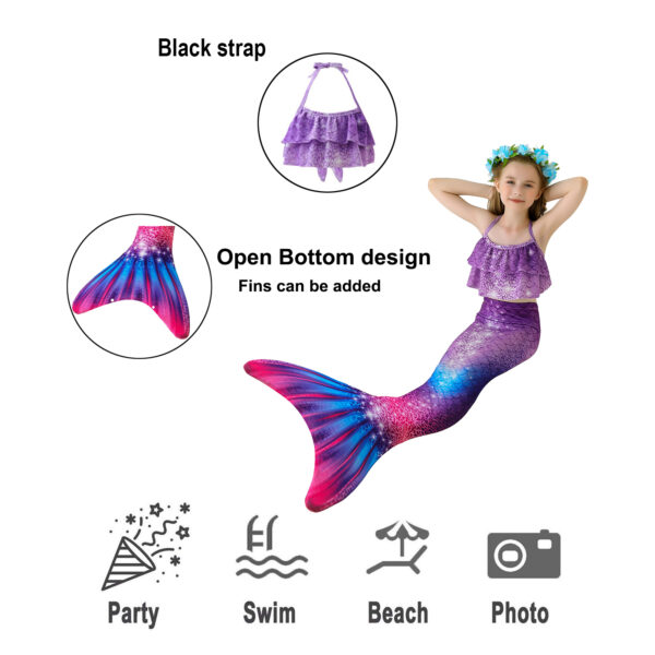 Lavender Mermaid Tail Swimsuit Set For Girls