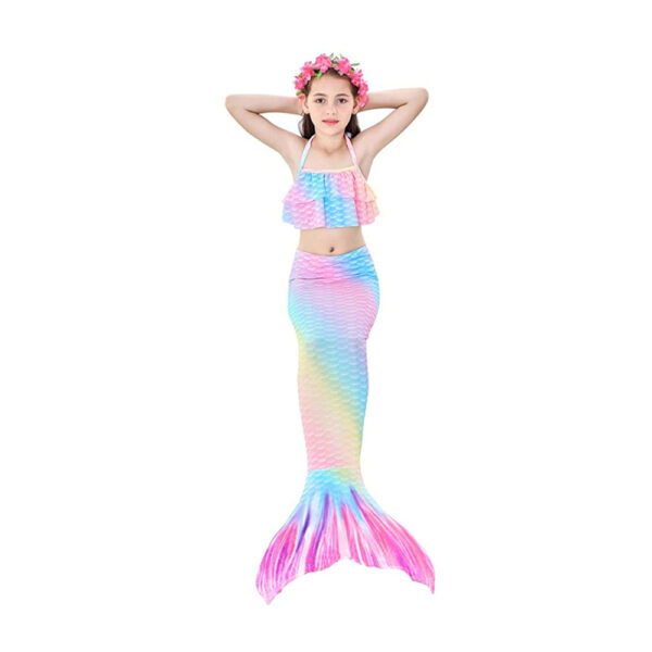 Flower Sea Mermaid Tail Swimsuit Set For Girls