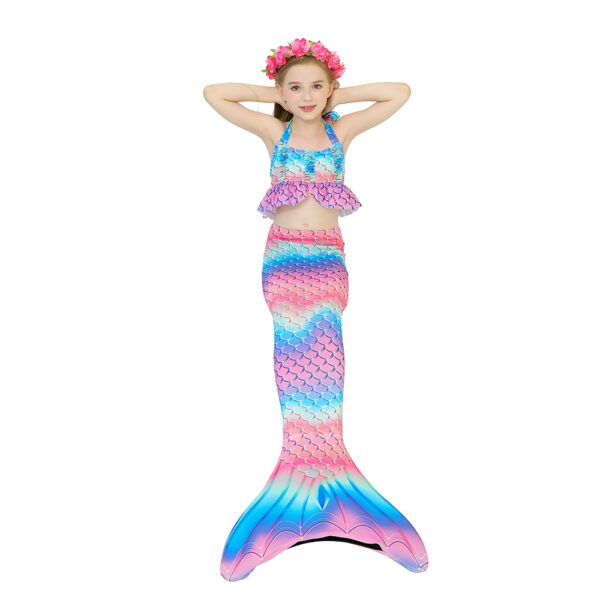 Rainbow Bridge Mermaid Tail Swimsuit Set For Girls