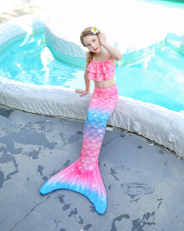 Caribbean Coral Mermaid Tail Swimsuit Set For Girls