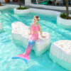 Caribbean Coral Mermaid Tail Swimsuit Set For Girls