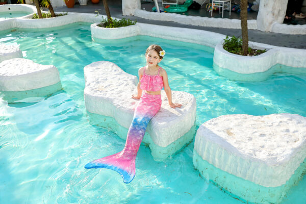Caribbean Coral Mermaid Tail Swimsuit Set For Girls