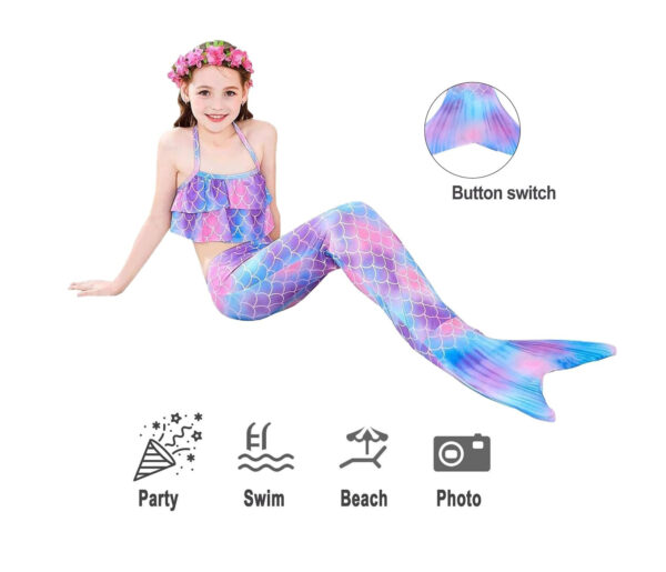 Mauve Dusk Pacific Mermaid Tail Swimsuit Set For Girls