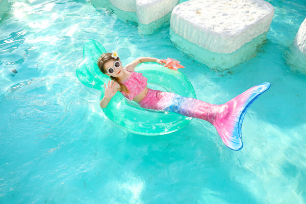 Caribbean Coral Mermaid Tail Swimsuit Set For Girls