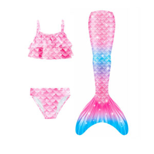 Caribbean Coral Mermaid Tail Swimsuit Set For Girls